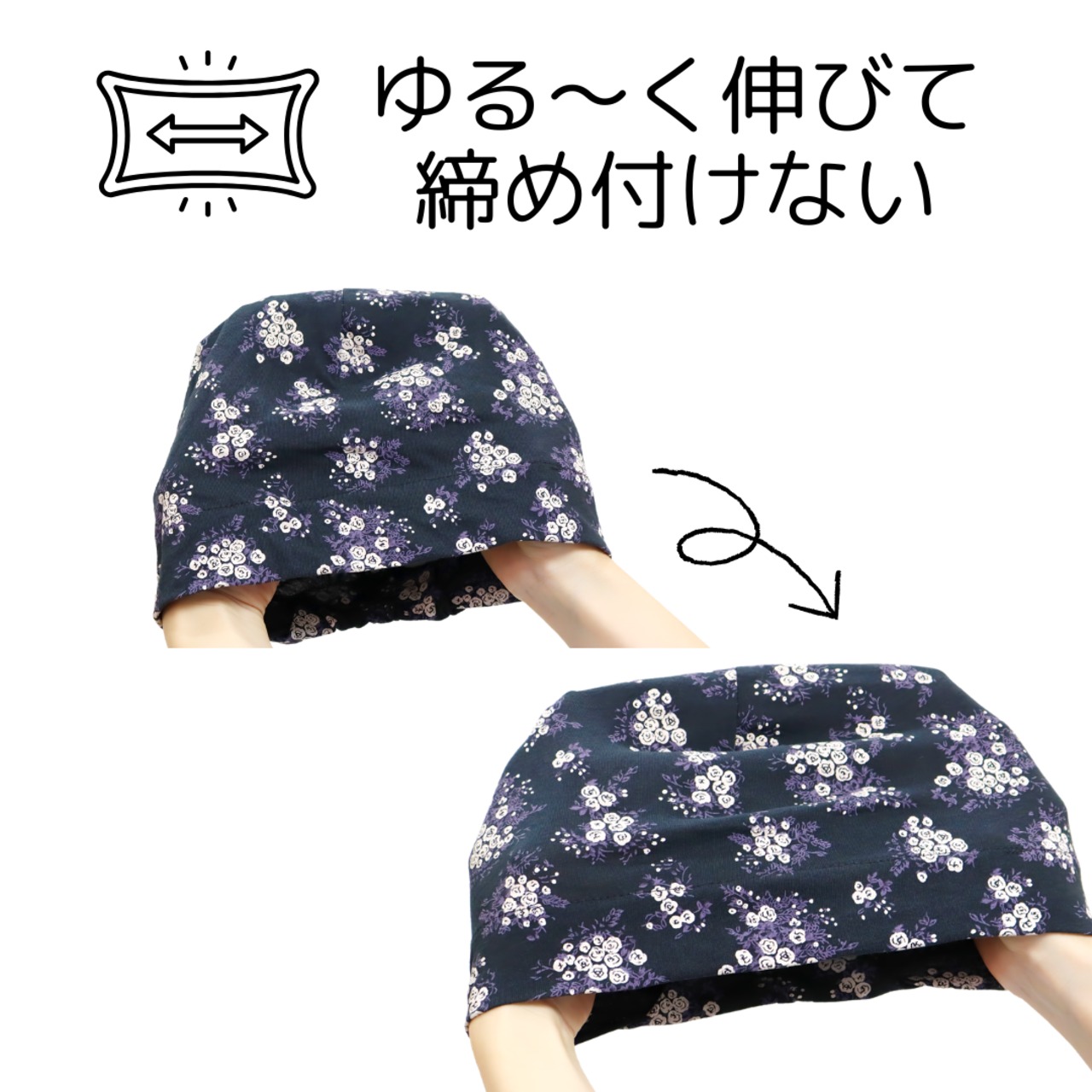 コットンおうち帽子【小花柄】｜医療用帽子 ケア帽子 綿100% 薄手 軽量 花柄 かわいい 室内・就寝用