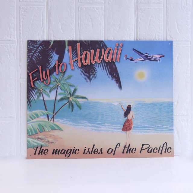 ★ハワイ直輸入★スチール看板★Fly to Hawaii／ハワイアンインテリア／ハワイ絵／ハワイイラスト
