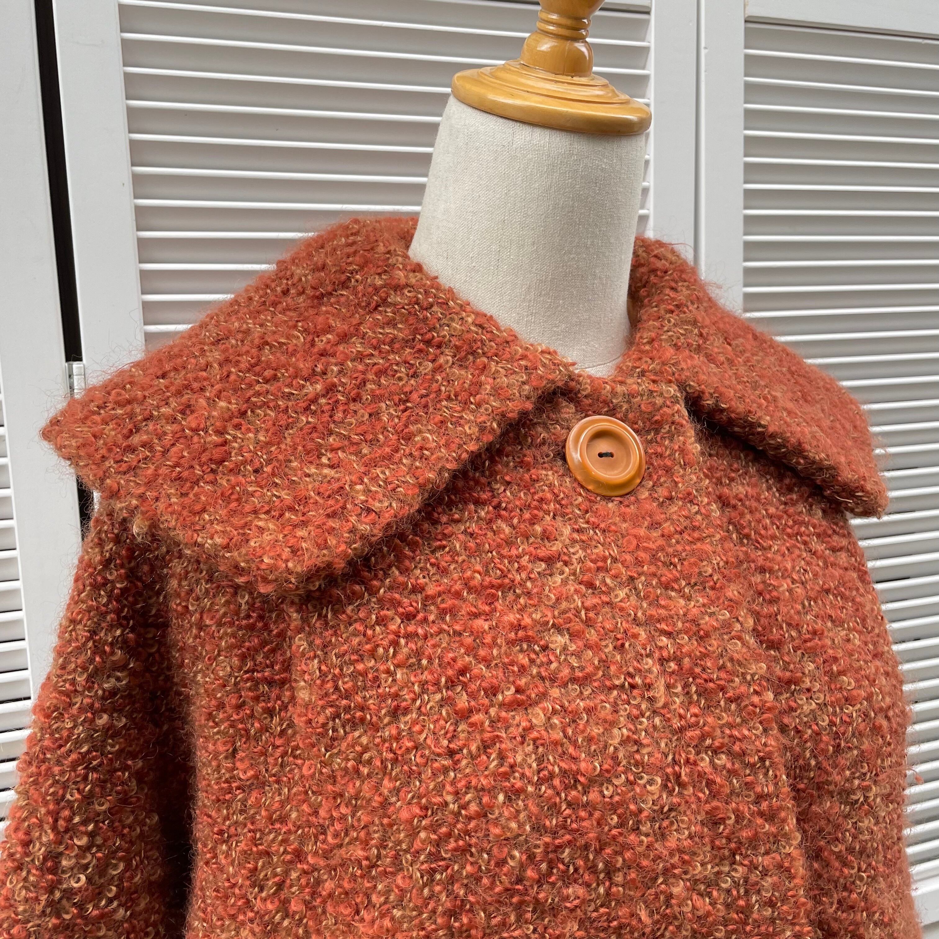 orange bouclé vintage coat〈レトロ古着 オレンジブークレ