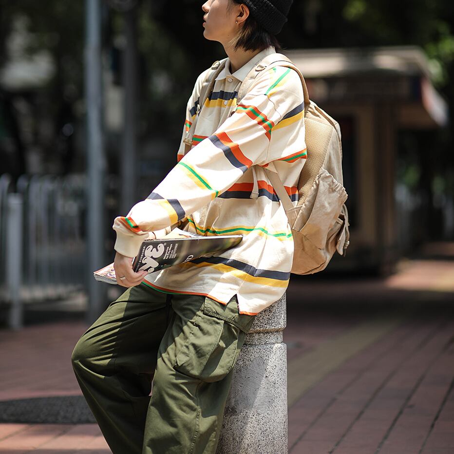 UNISEX】 レインボーストライプ長袖ポロシャツ | lululana