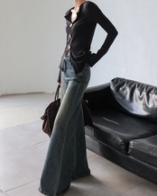 Big button slim long sleeve Top　T20091