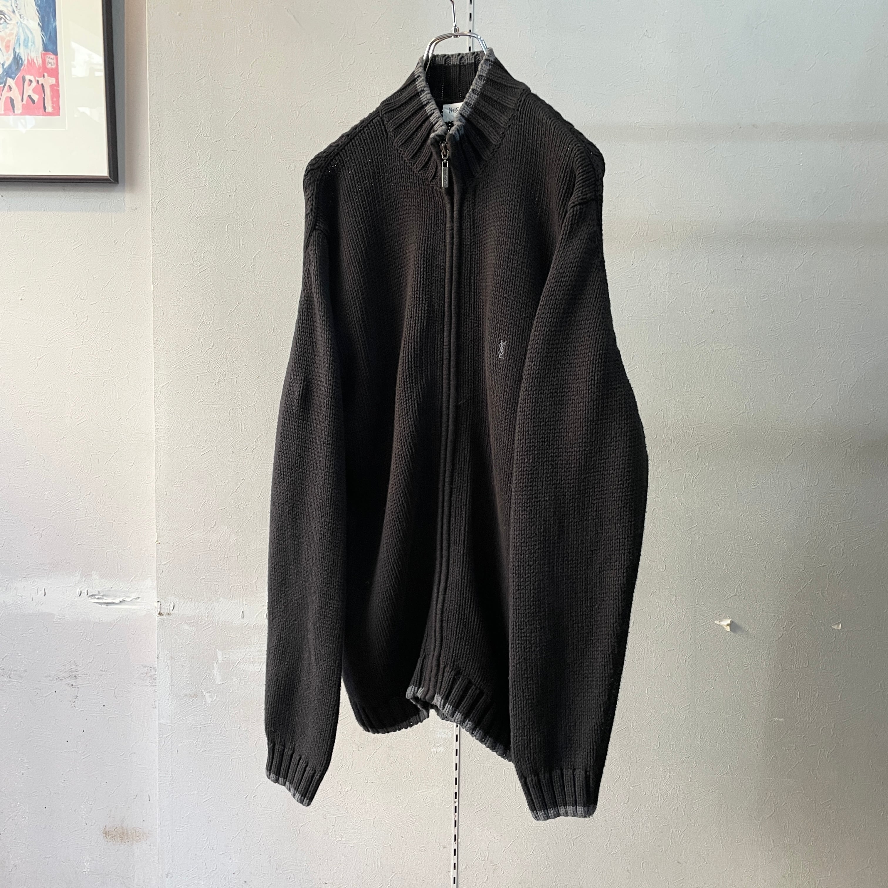 90s イヴサンローラン ドライバーズニット コットン ブラック M