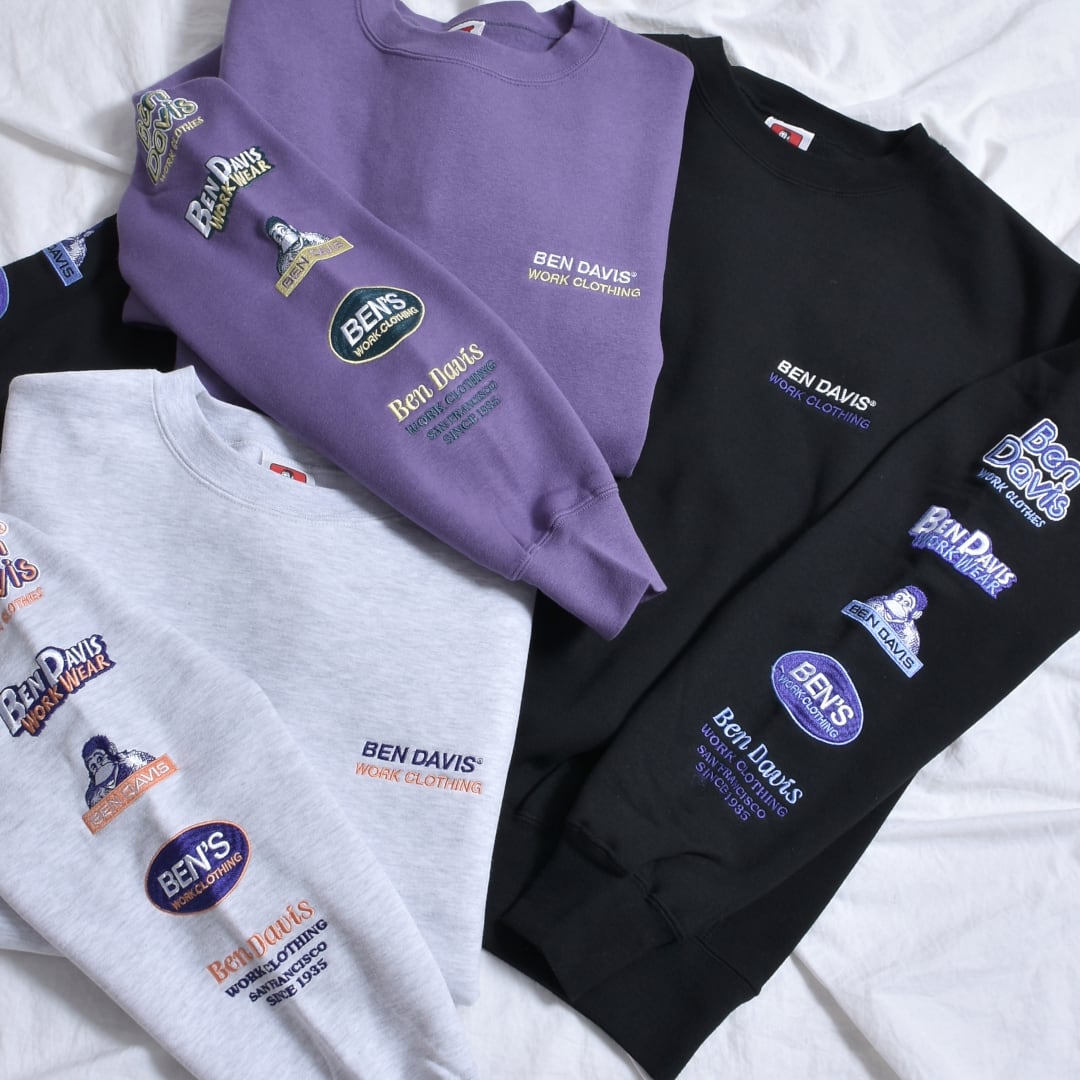 【BEN DAVIS】袖ロゴ 袖刺繍クルースウェット(裏起毛)