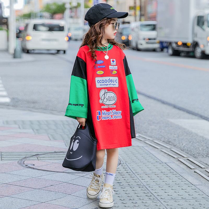女の子用Tシャツ、長袖春服、2021年新作、ファッショナブルな潮服、子供用ミドル丈、洋風ボトミングシャツ トレンディボーイ10748265308