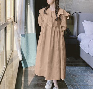asymmetrical collar wide long dress 2colors【2023032302】