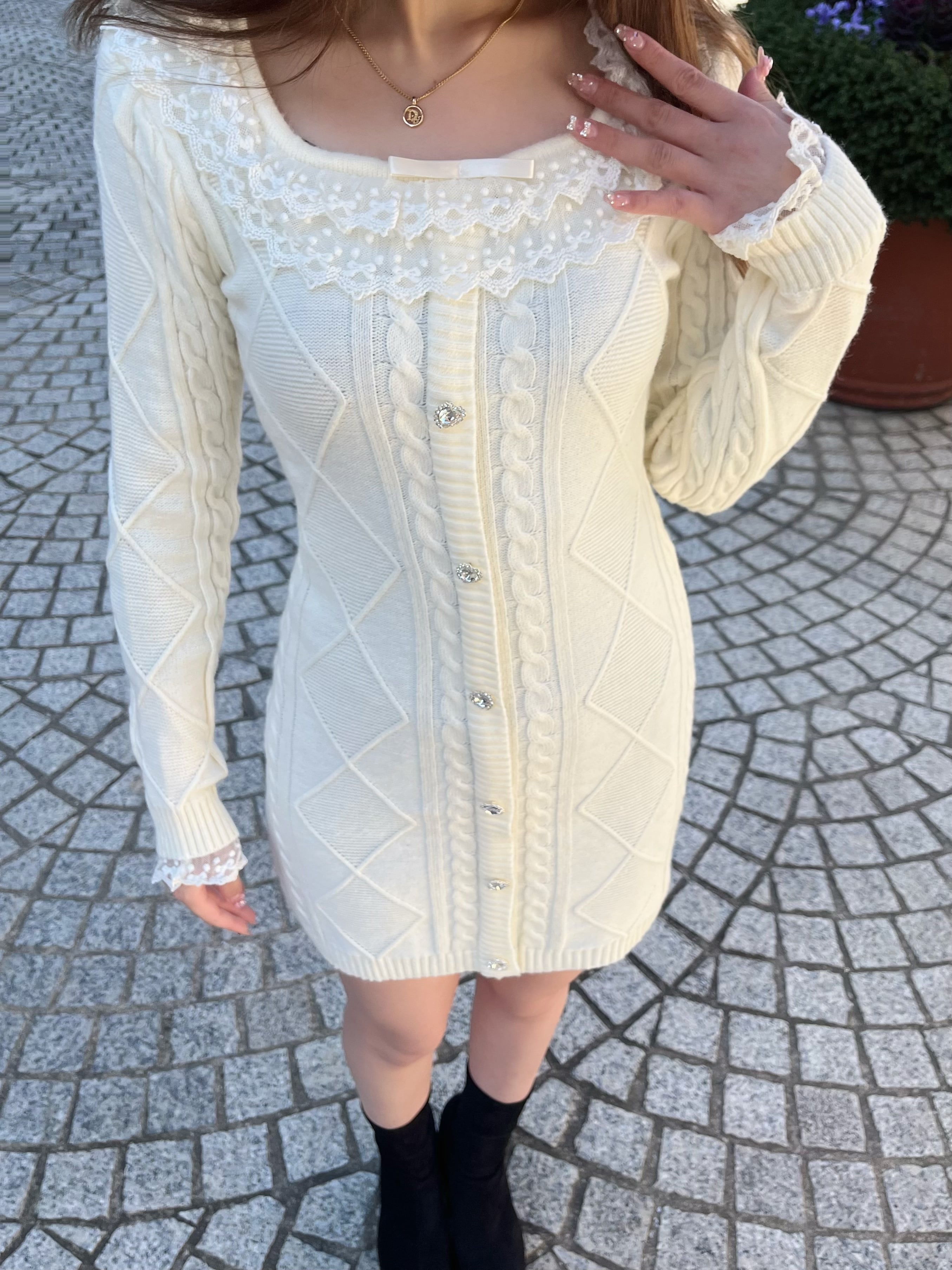 princess cable knit op-IVORY