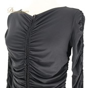 社交ダンス 衣装 トップス ブラック系 チャコット Chacott 黒 無地 シンプル 長袖 レッスン 練習 伸縮 上品 日本製 ストレッチ 絞り オールブラック ダンス衣装 かわいい フリル ブラウス