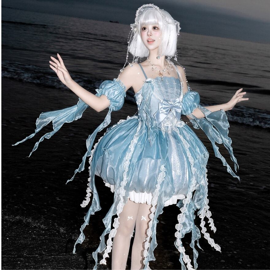 氷月に溺れる海月 フリルテールの甘ロリキャミソールワンピース