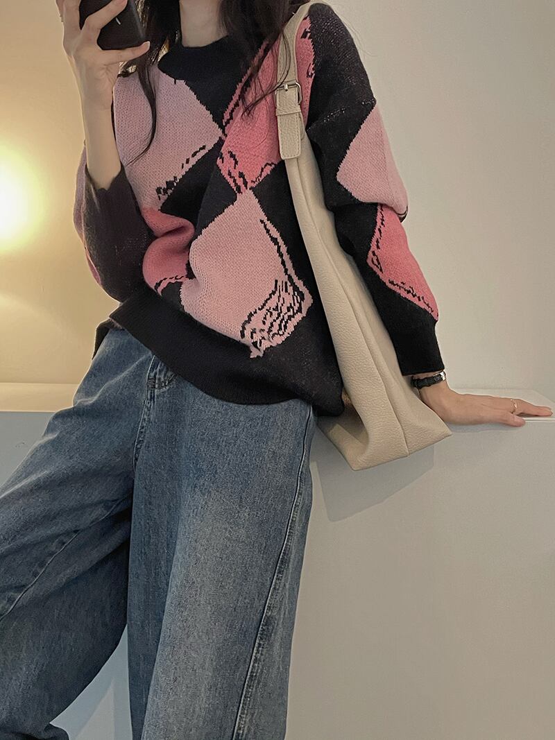 スタイルルーズセーター オータムスタンダードプルオーバー トップス ロング レトロ 秋物 モンロー88651020321