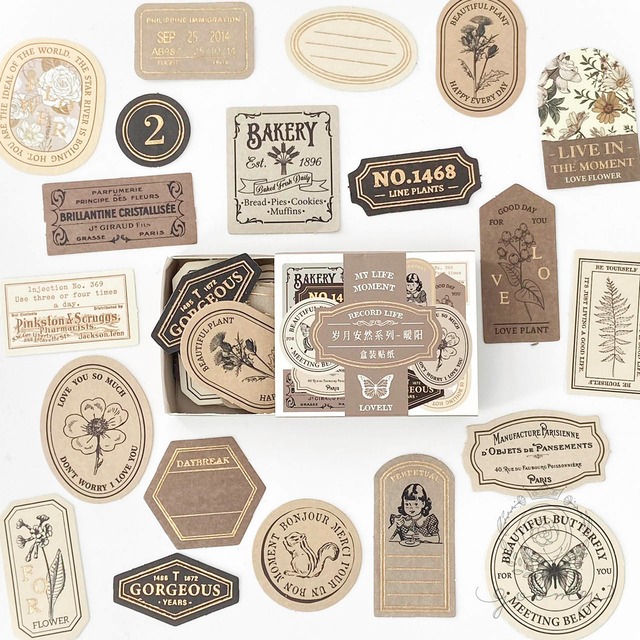 【再入荷】箔押しレトロラベルシールBOX <S607>