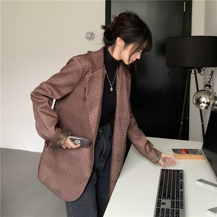 スタンダード格子柄ジャケット スプリングルーズ レトロ 春物 クレセントシティ68512895607