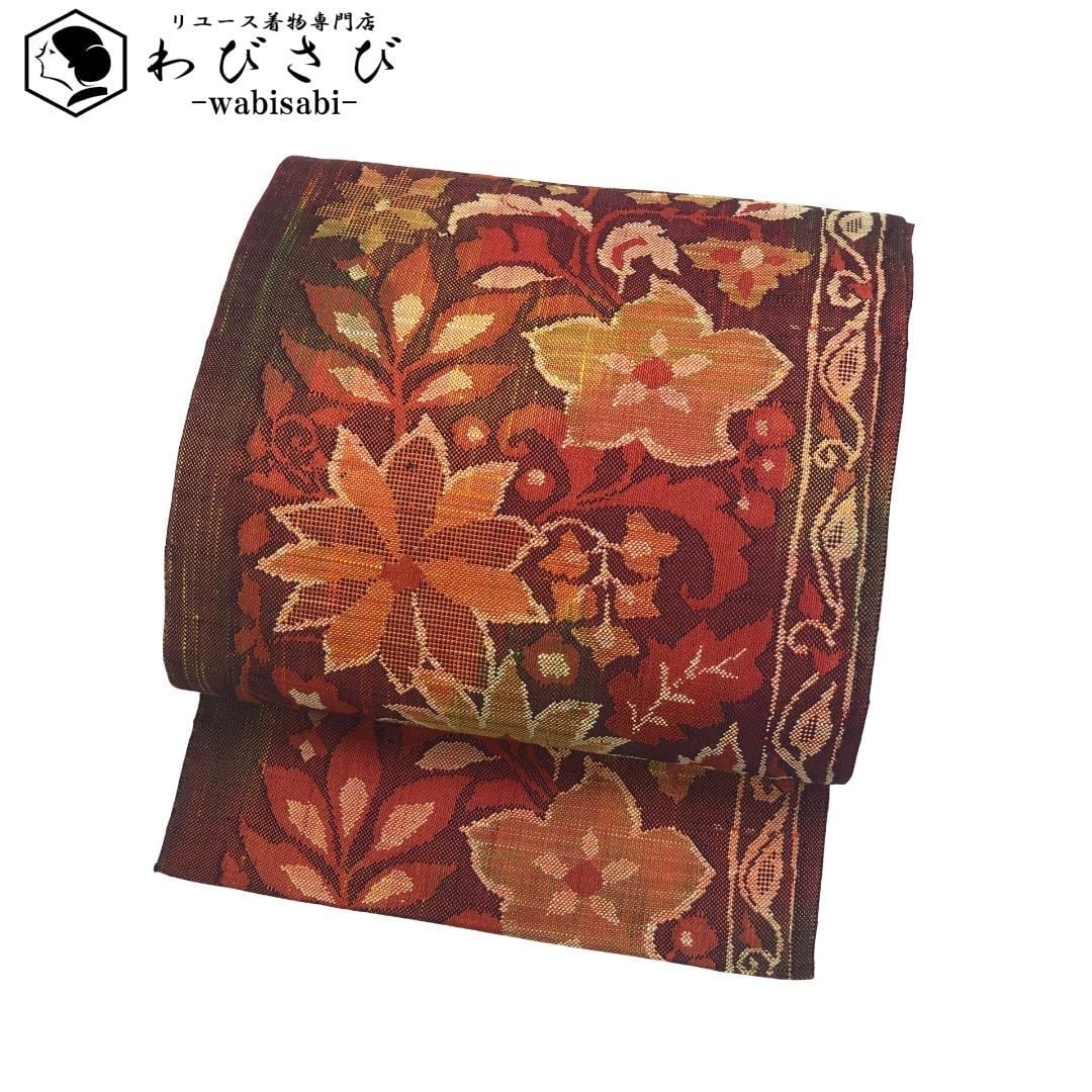 袋帯 螺鈿 雪輪にうさぎ 月 花模様 暈し ガード加工 O-4504 着物