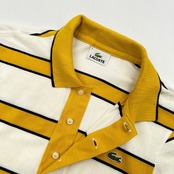 LACOSTE ラコステ ボーダー柄 鹿の子コットン 半袖 ポロシャツ 2 /ホワイト×イエロー×黒/日本製 ファブリカ/90s 00s nextビンテージ