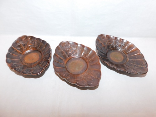 鳳凰と桐茶托(5客) metal work Japanese tea five saucers (No26)