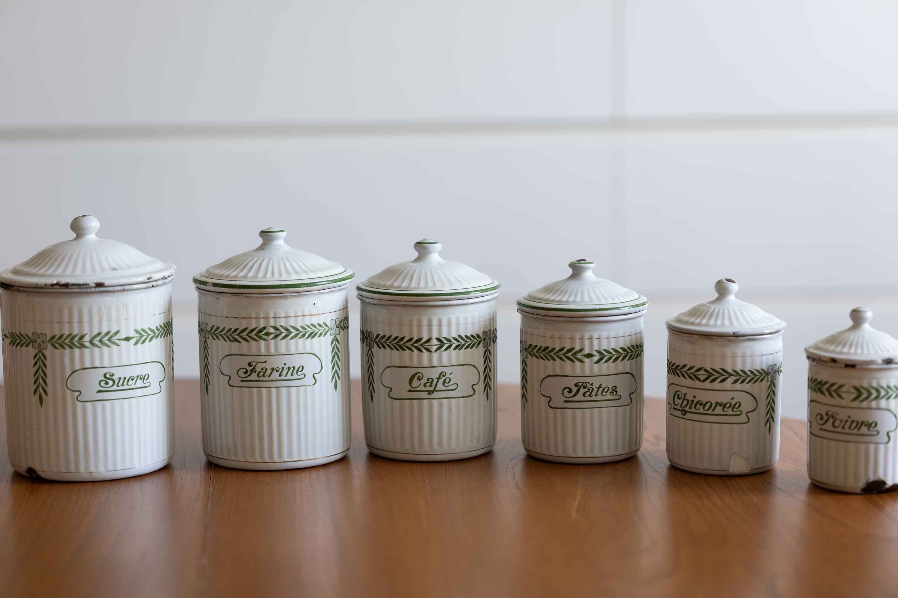 フランス BB社製 グリーンガーランド模様 コショウ入れダメージ大 砂糖・コショウ・チコリのフタが正規品ではありません