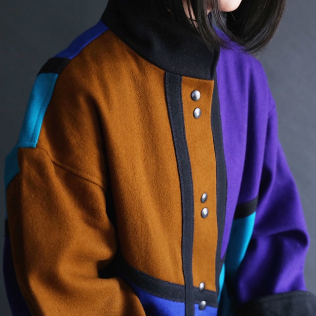 multi color switching design high-neck coat