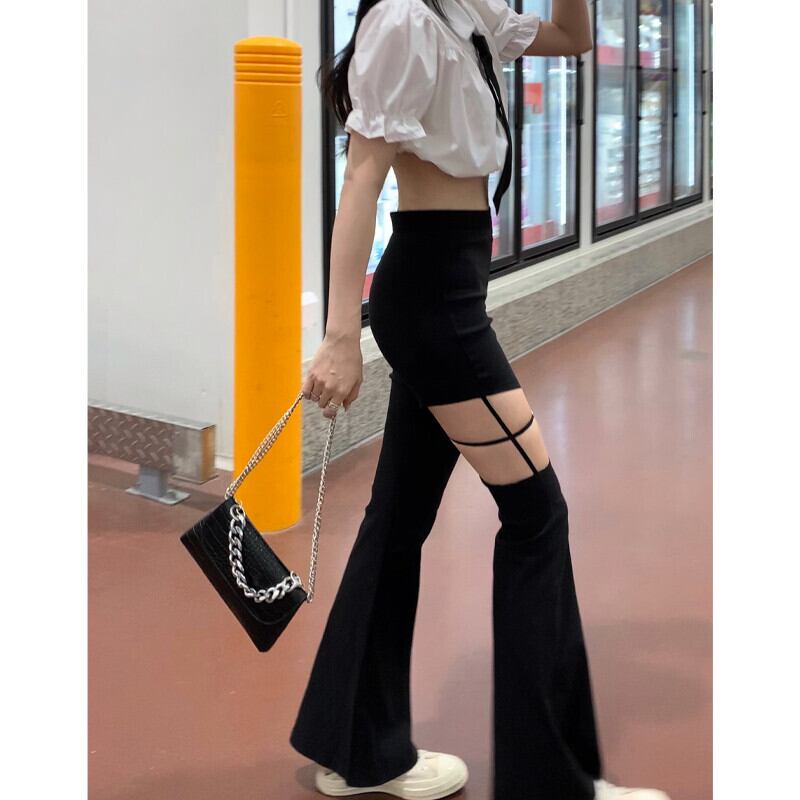 ブラックカジュアルパンツ サマーハイウェストウェストスリム レッド 夏物 ガールズファッション37916799207