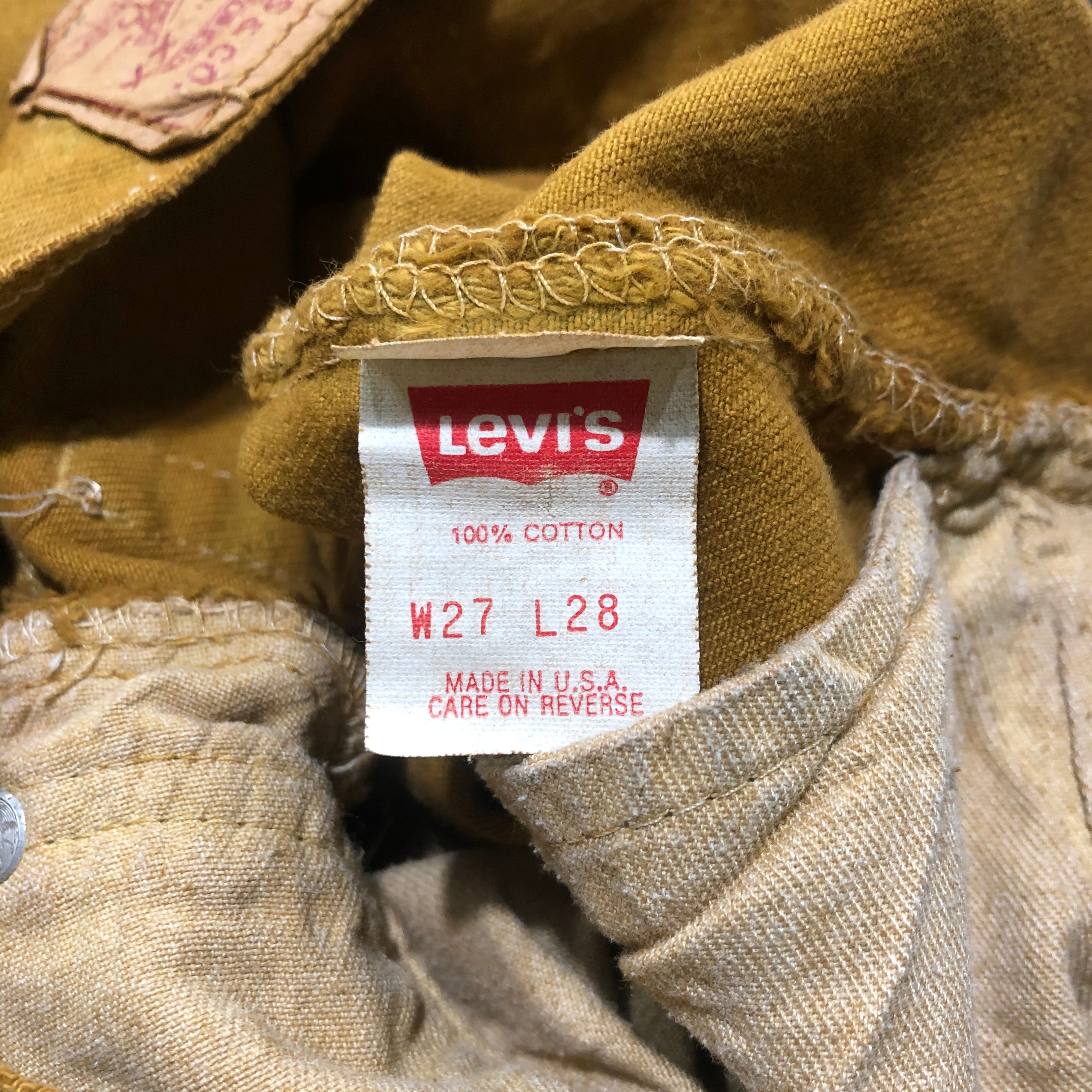 1336. 1990's levi's 701 garment dyed mustard 後染めマスタード