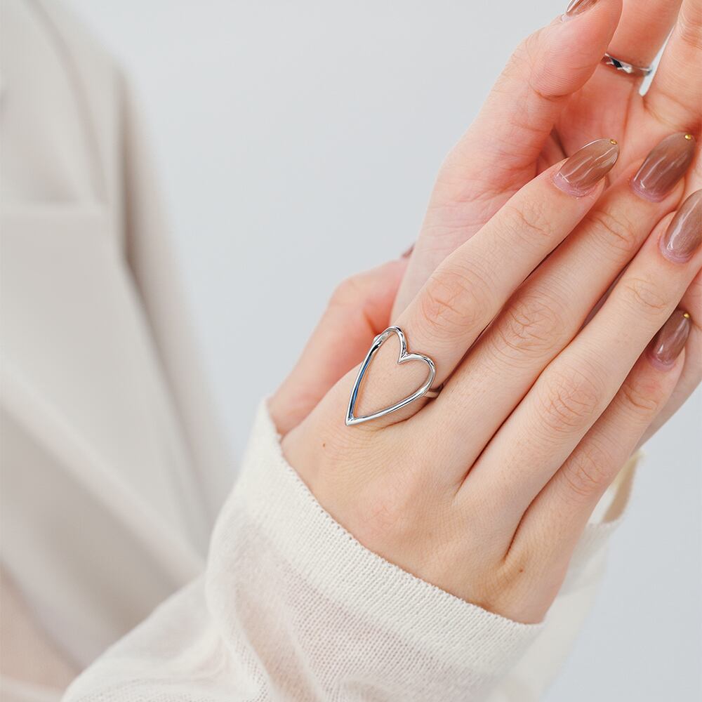 316L 銀色 (114)ロングハート かゆくならない メッキ 指輪 選択可 ユニ