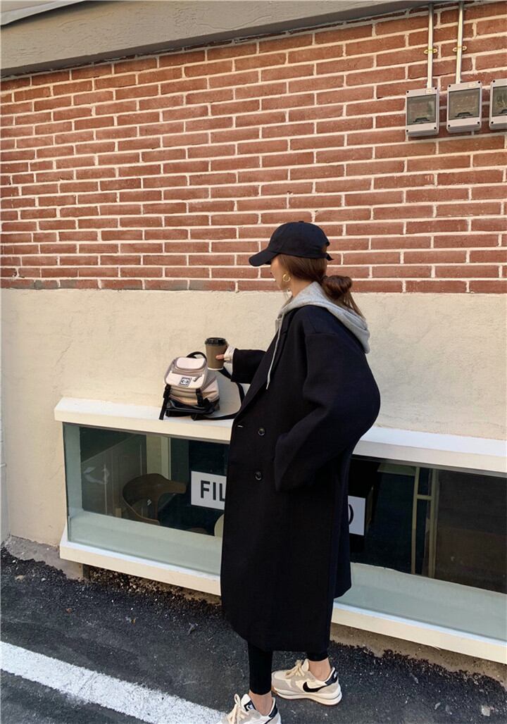 チェスターコート ロングセクション フード付き フェイク2ピース スリムフィット 裏起毛 暖かい 厚手