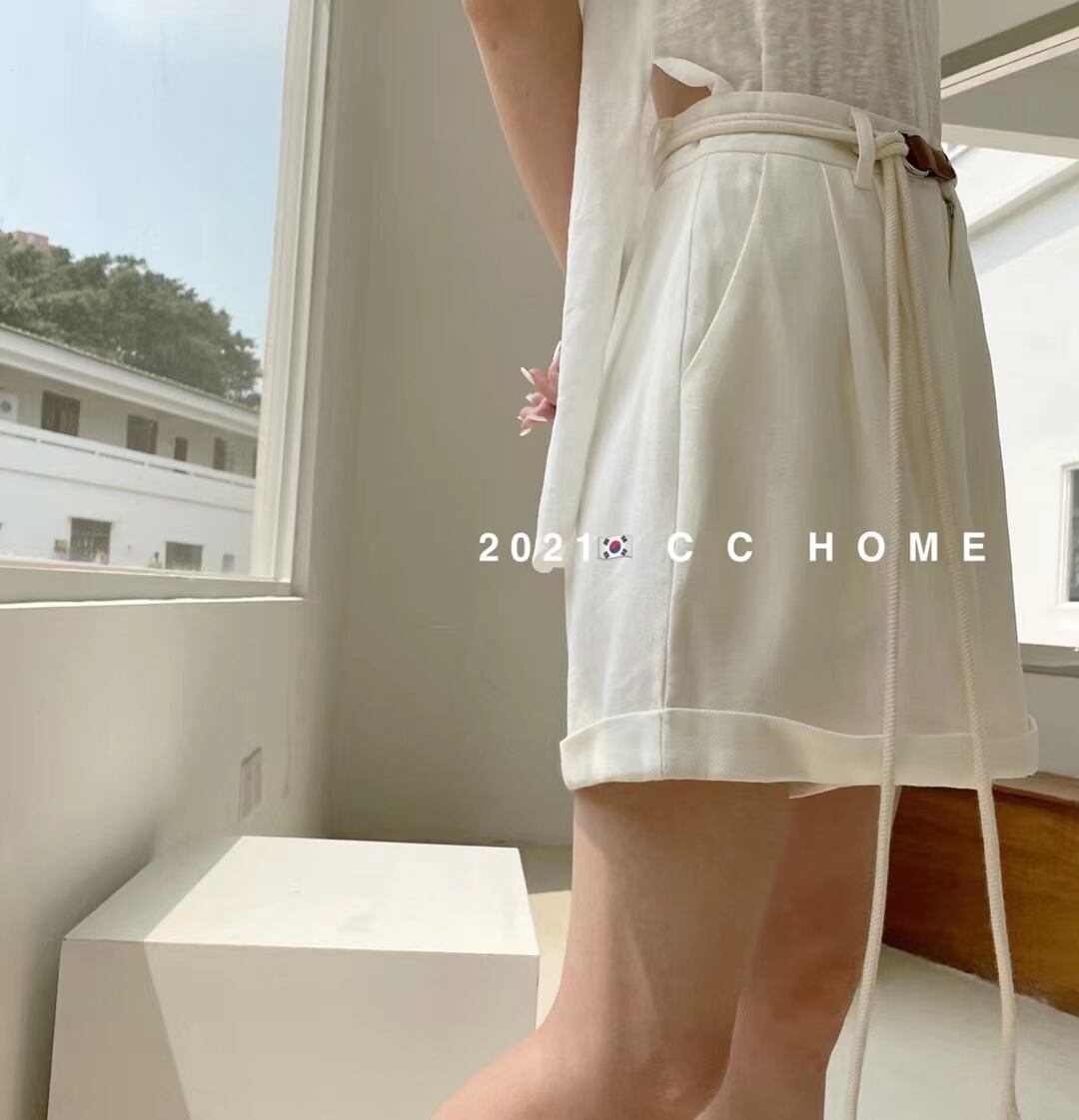 リネンブレンドベルト付きショートパンツ　AJ33167-6113