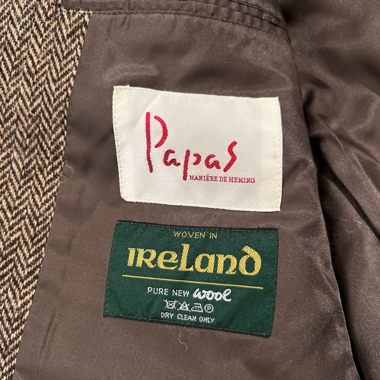 Papas パパス レザー エルボーパッチ アイルランド製生地 ツイード テーラードジャケット サイズ S /メンズ/日本製