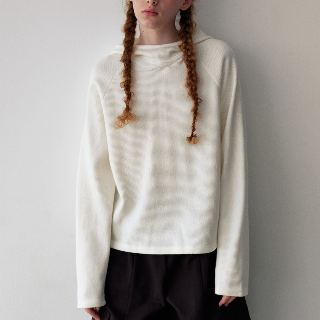 Rib knit raglan sleeve hooded pullover G949
