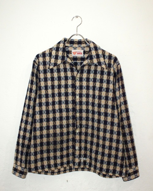 70s LYNX（Manhattan）Jacquard Pattern Open Collar Shirt