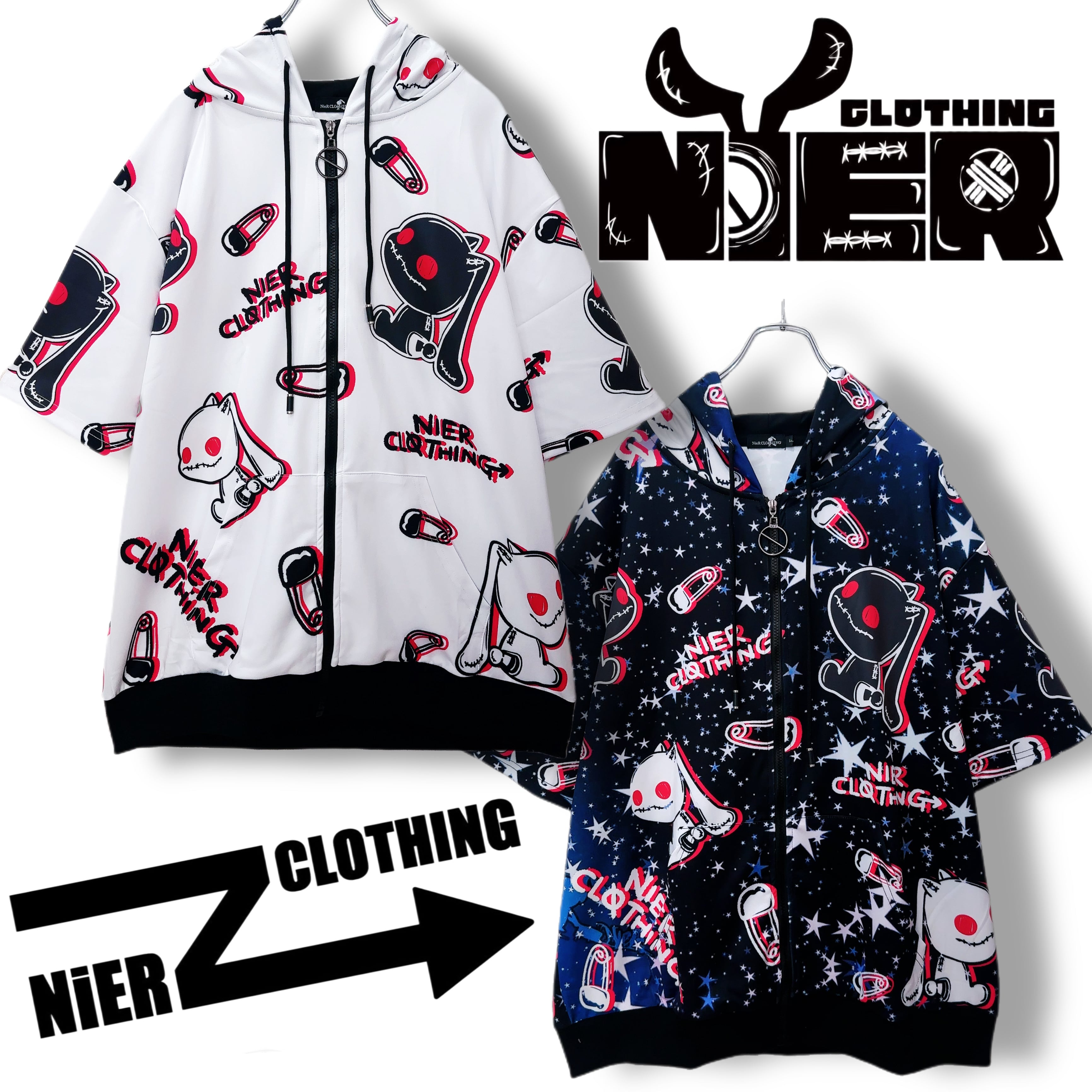 RED EYE NIER総柄HALF SLEEVE ZIP OUTER【WHITE×BLACK】 | NIER CLOTHING powered by  BASE