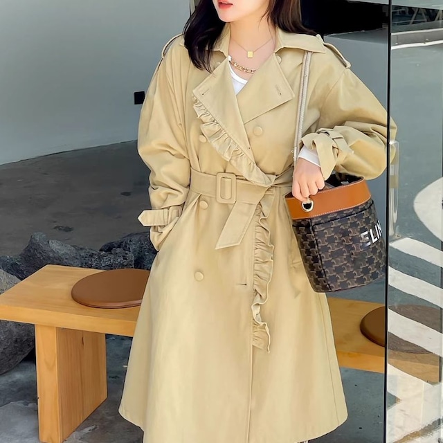 Frill design trench coat A1656