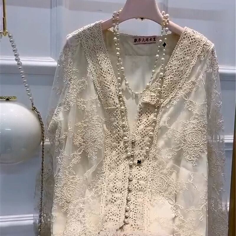 薄手レースジャケット カーディガン長袖スリーブシャツ トップス ロング 大きめサイズ ミックスインファッション44165238226