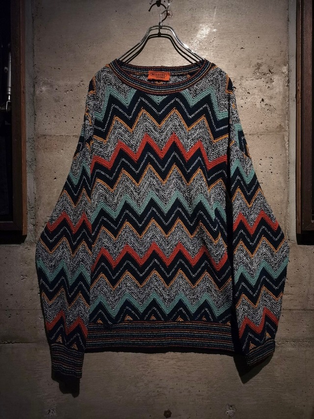 【Caka】"MISSONI" Multi Color Zig-Zag Pattern Vintage Loose Pullover Knit