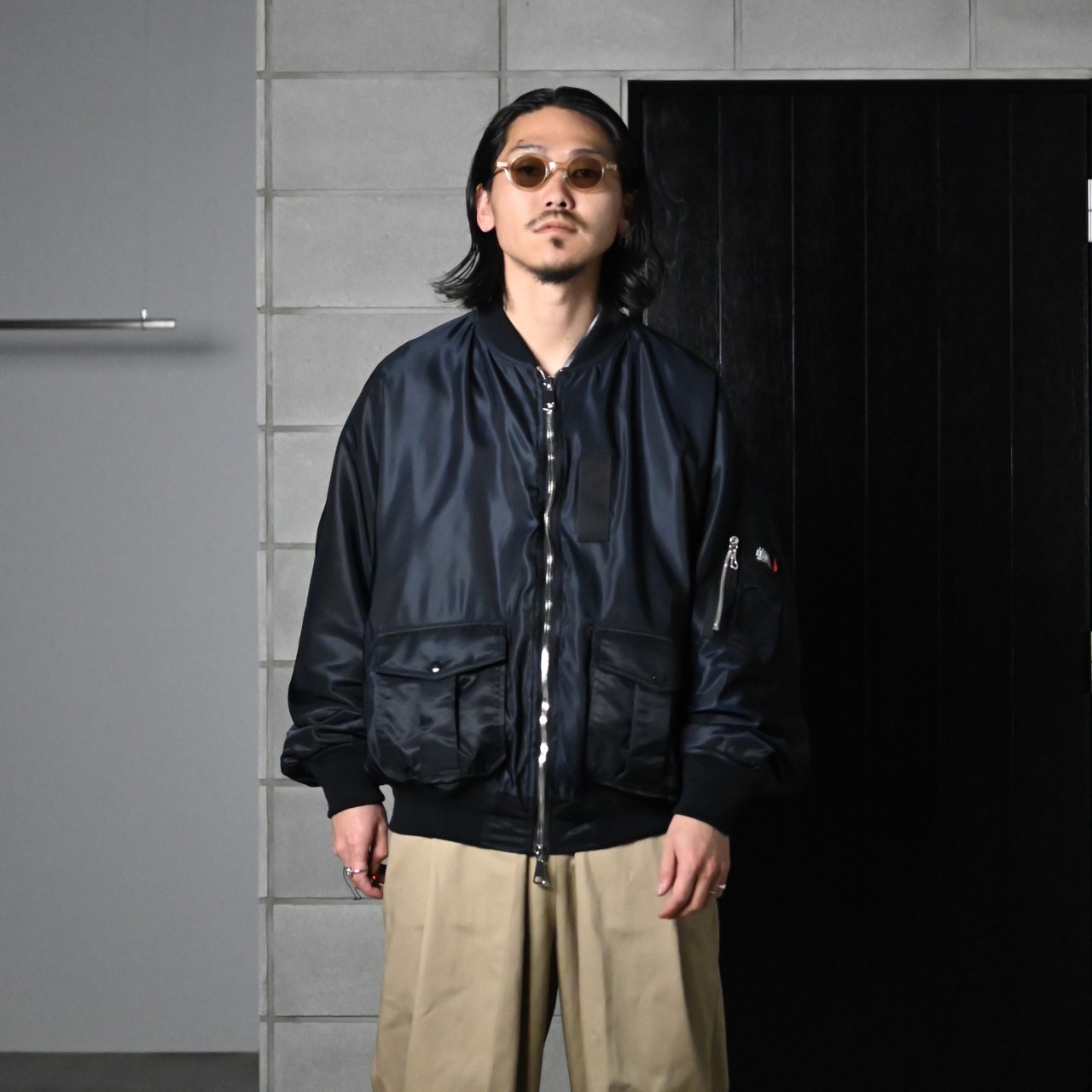 Leh (レー)Bonber Jacket、Wrap Wide Slacksコーディネート