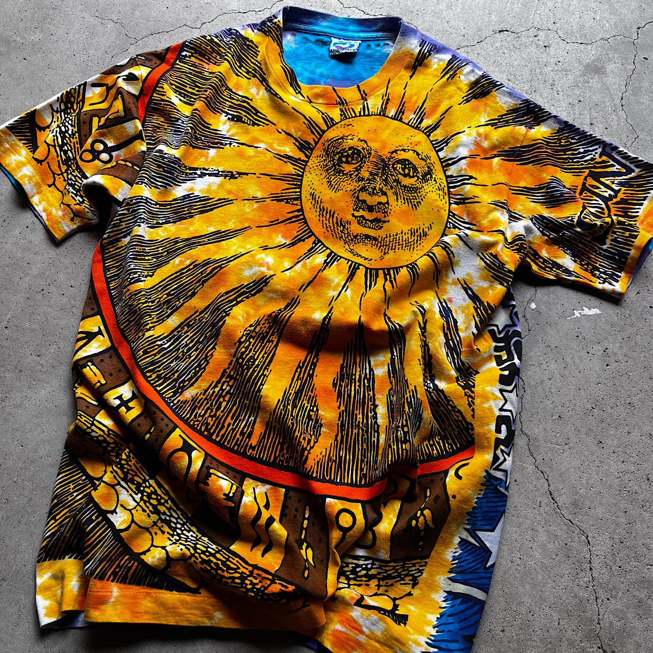 90年代 LIQUID BLUE SUN&MOON アート オールオーバープリント Tシャツ