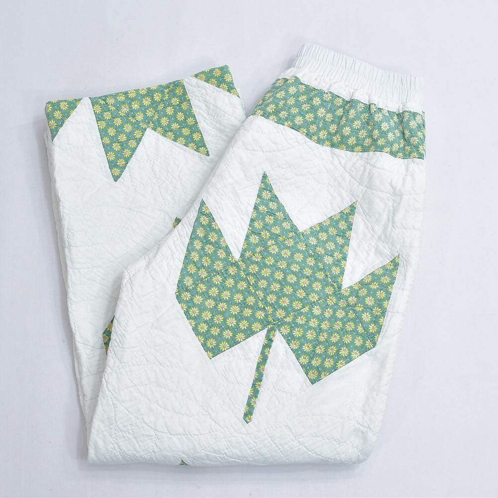 Remake リメイク ハンドメイド デザイン パッチワーク キルト ルーズシルエット イージーパンツ 再構築 ツギハギ ホワイト コットン エシカル レディースW66~96cm