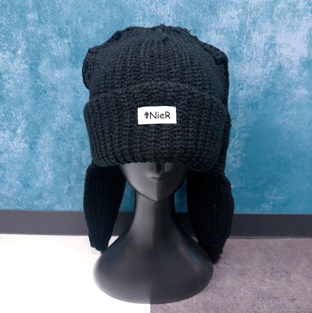 うさ耳付きニットキャップ【BLACK】