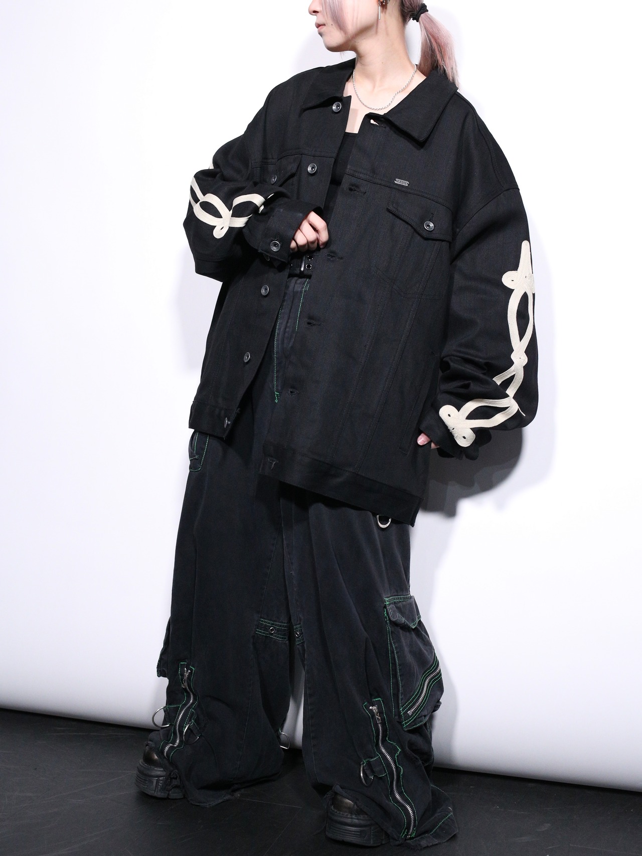 "AKOO" XXXL rope design black denim jacket - 2