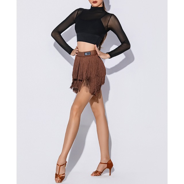 ブラウンフリンジ ショート ラテンスカート 1col　D00388