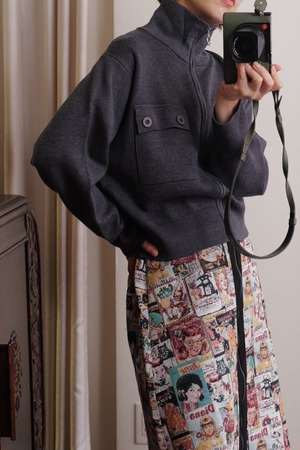 knit zip blouson gray