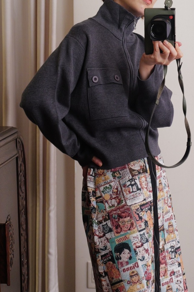 knit zip blouson gray