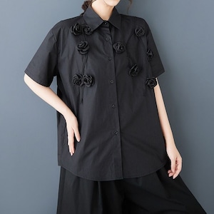 FLORAL EMBELLISHED RELAXED SHORT SLEEVE SHIRT M-17376