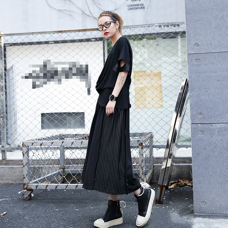 ブラックパンツ スプリングオータムハイウェストクロップドカジュアルルーズ薄手 大きめサイズ 春物 秋物 ラブタオタオダレンハウス48825826389