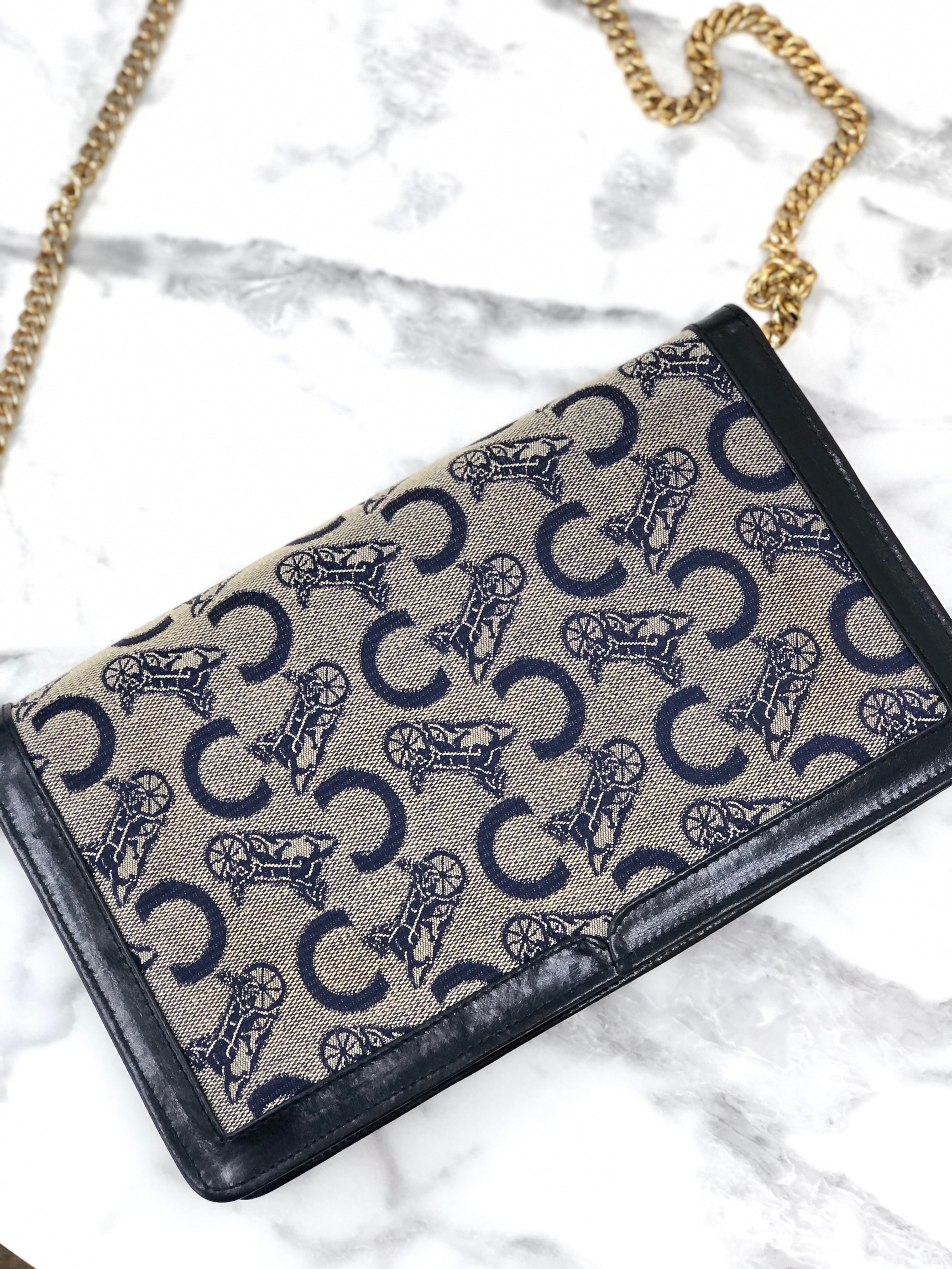 CELINE セリーヌ Cマカダム 総柄 ジャガード フラット 美品 36 CELINE セリーヌ Cマカダム 馬車 ホースキャリッジ ジャガード×レザー