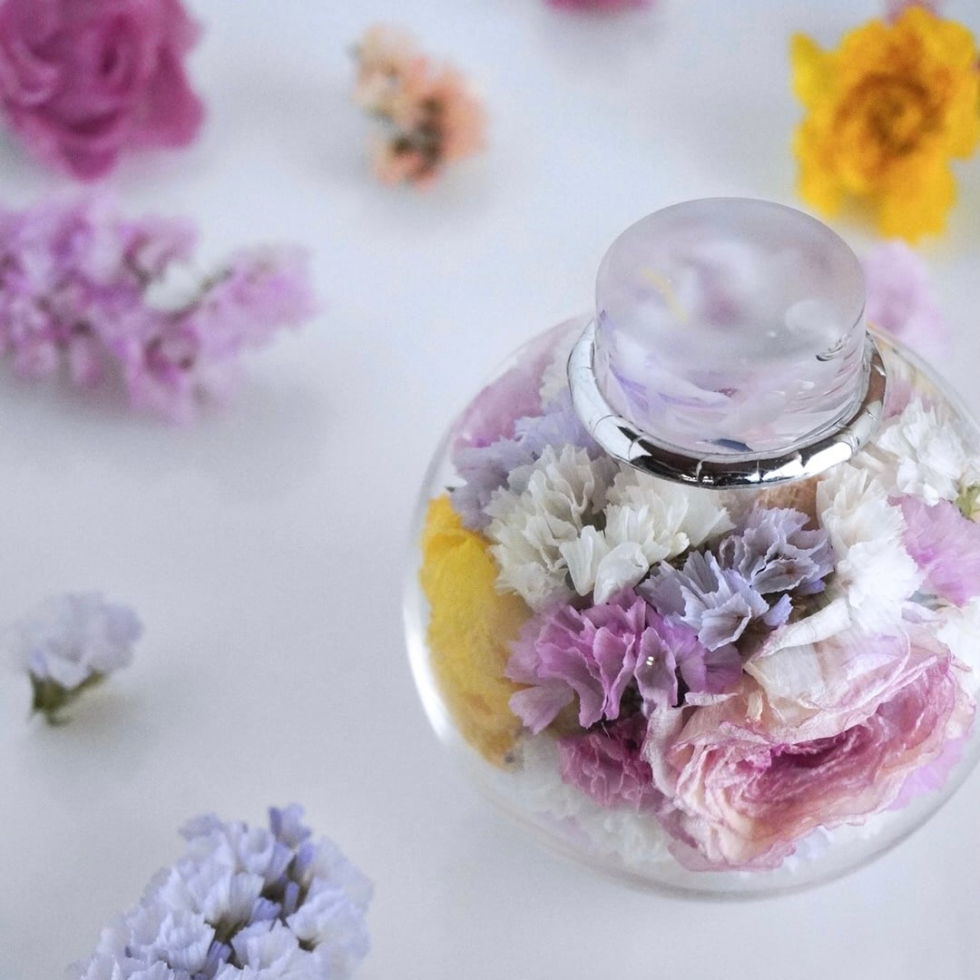 ガラスポッドの万華鏡『フラワーポッド』ドライフラワー千日紅/light