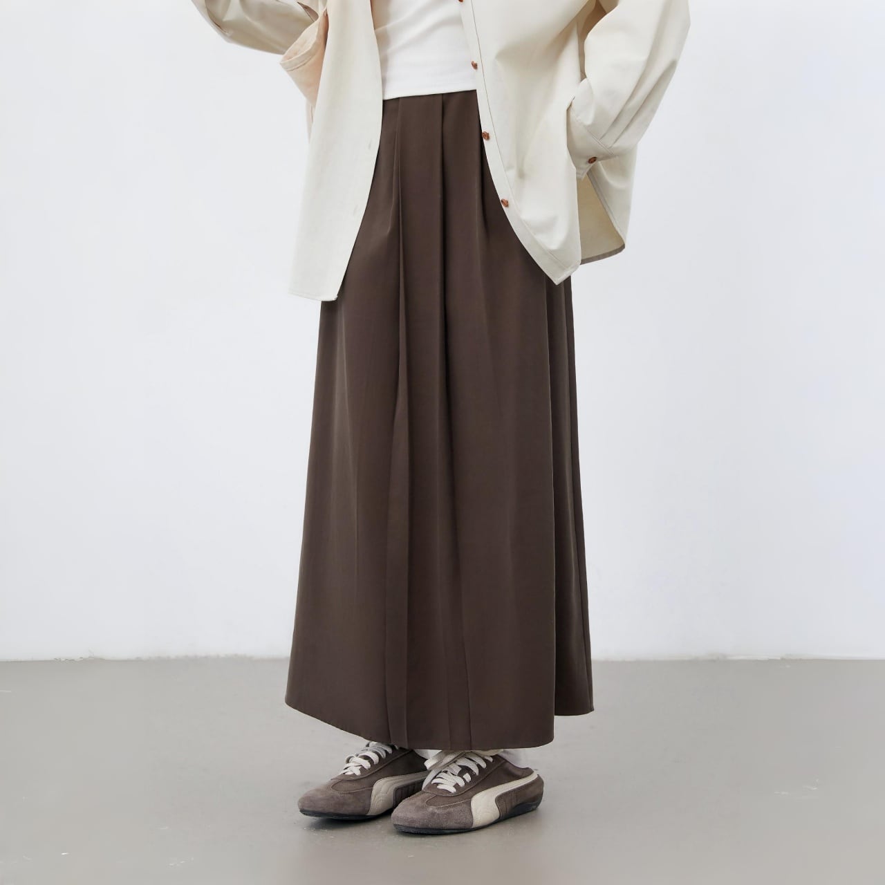 フロントタックバックスリットAラインロングスカート A02077