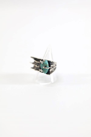 Used Unknown Silver Turquoise Square Art Design Silver Ring Size 15号 古着