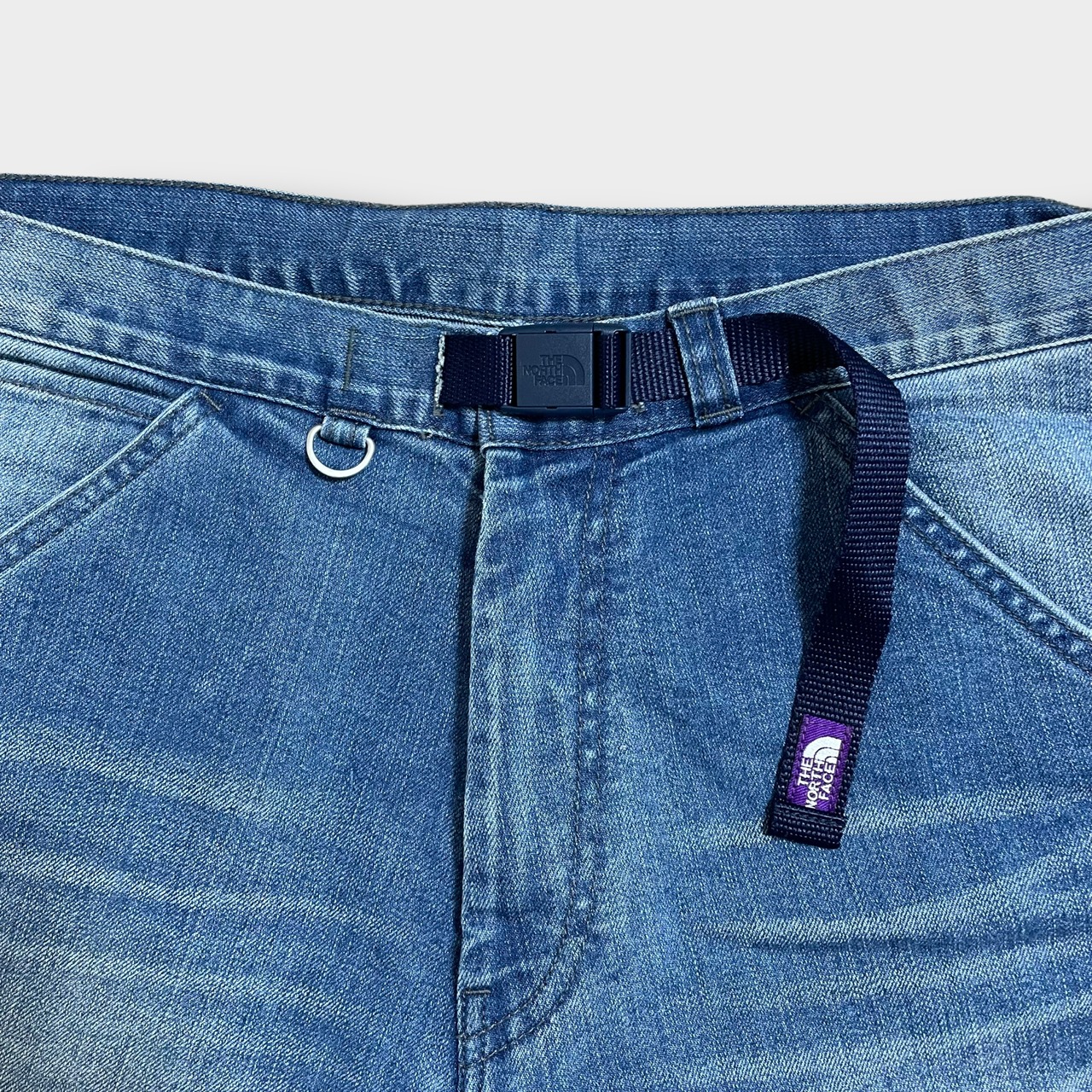 【THE NORTH FACE】PURPLE LABEL クライミングデニムパンツ ジーンズ ジーパン アウトドアパンツ クライミングパンツ ウェビングベルト W32 スリム テーバード ノースフェイス US古着