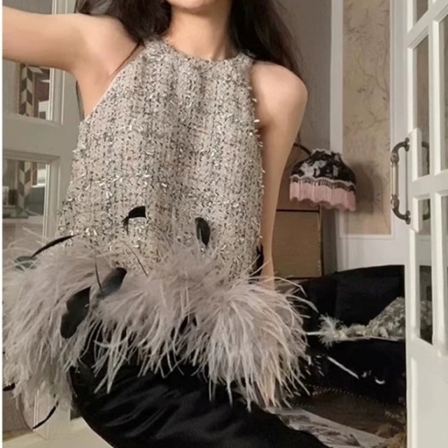 フェザー ツイード アメス トップス 241114