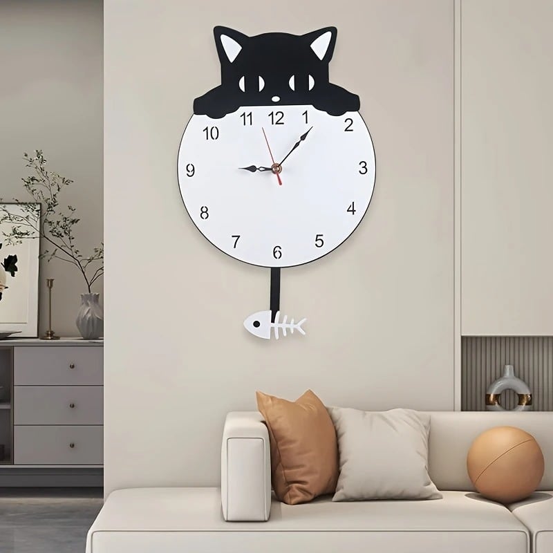 壁掛け時計 猫 かわいい 癒し モノトーン 静音 おしゃれ インテリア