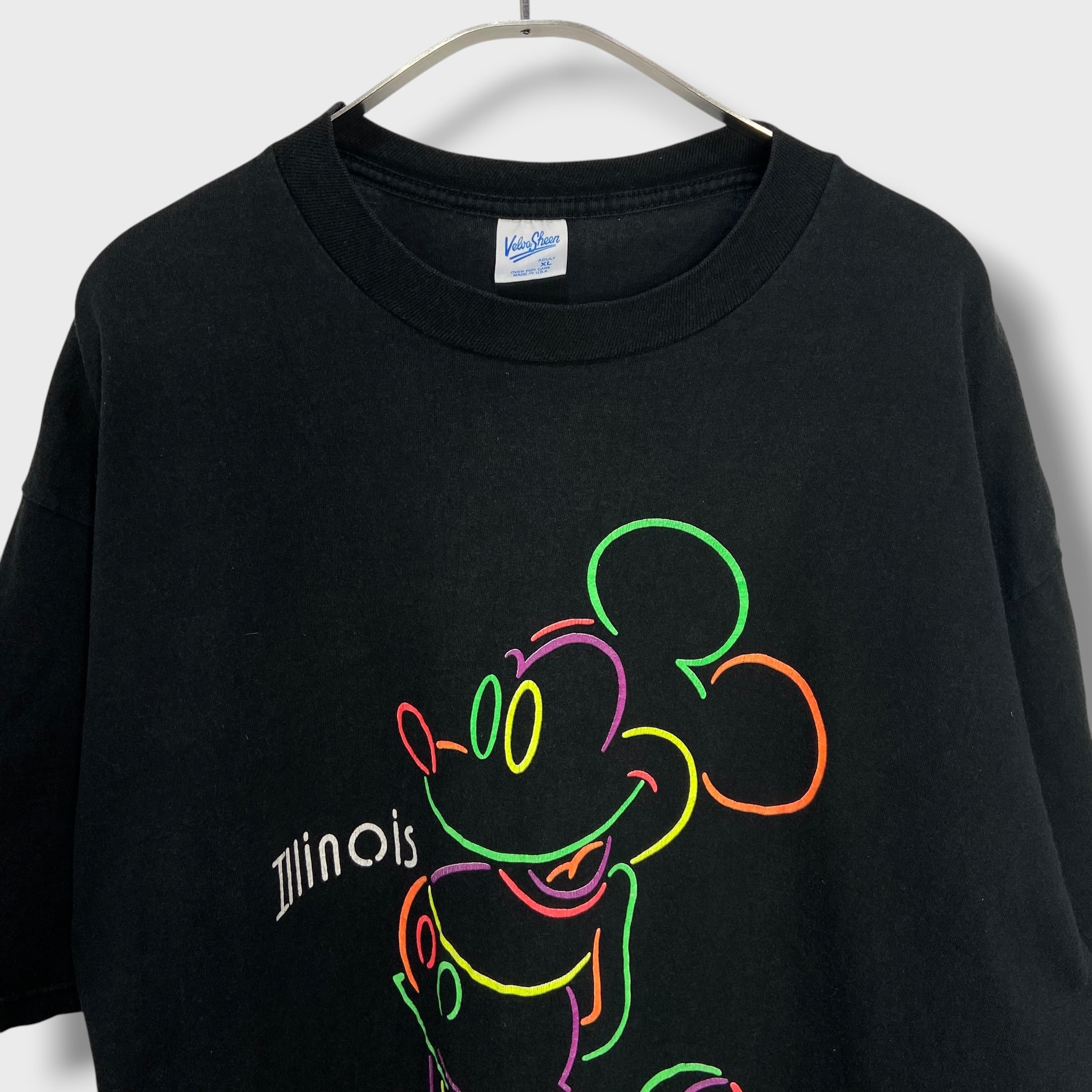 90s ネオンサインミッキー 半袖Tシャツ 黒 L USA製 ベルバシーン